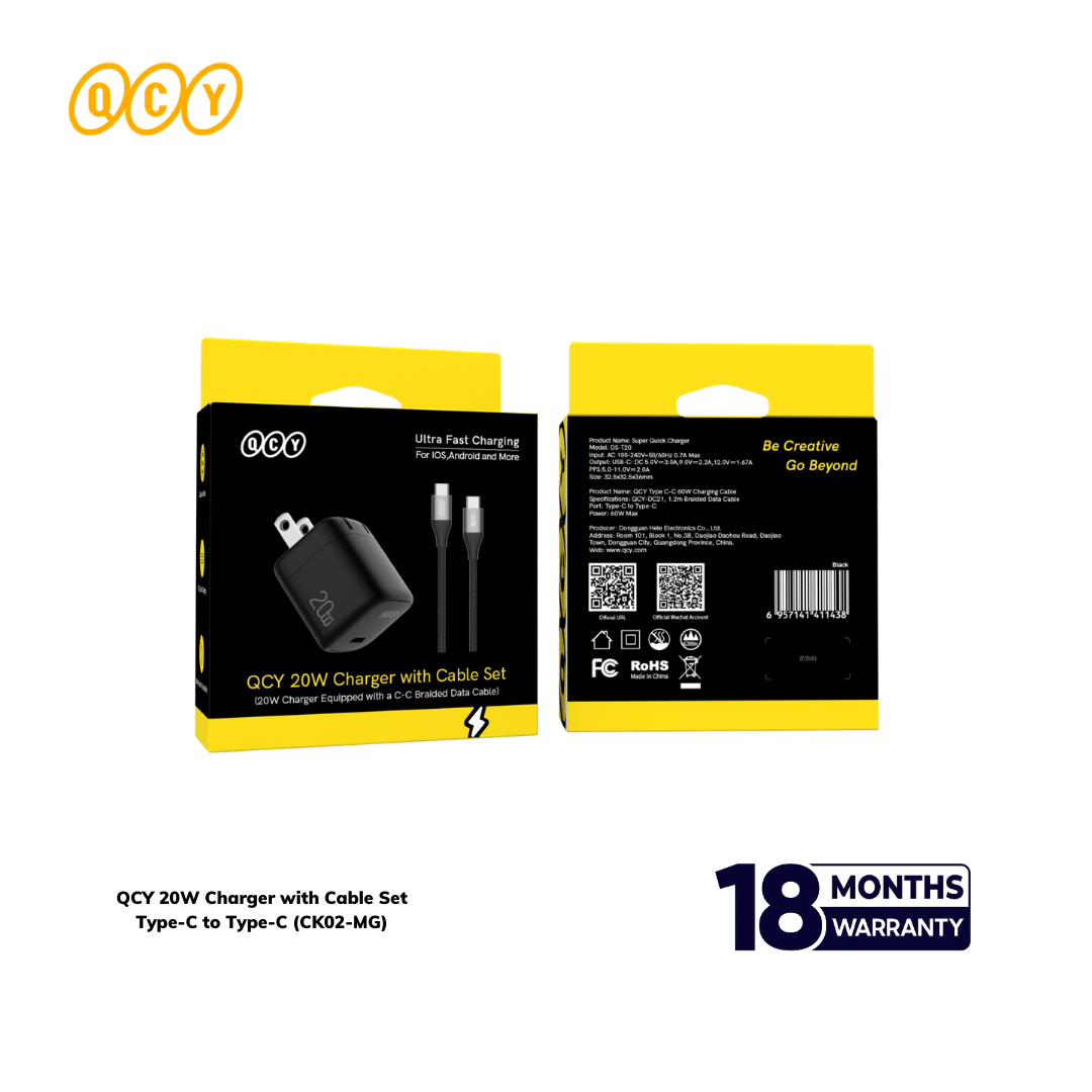 QCY 20W Charger with Cable Set Type C to C  Combo (CK02-MG)